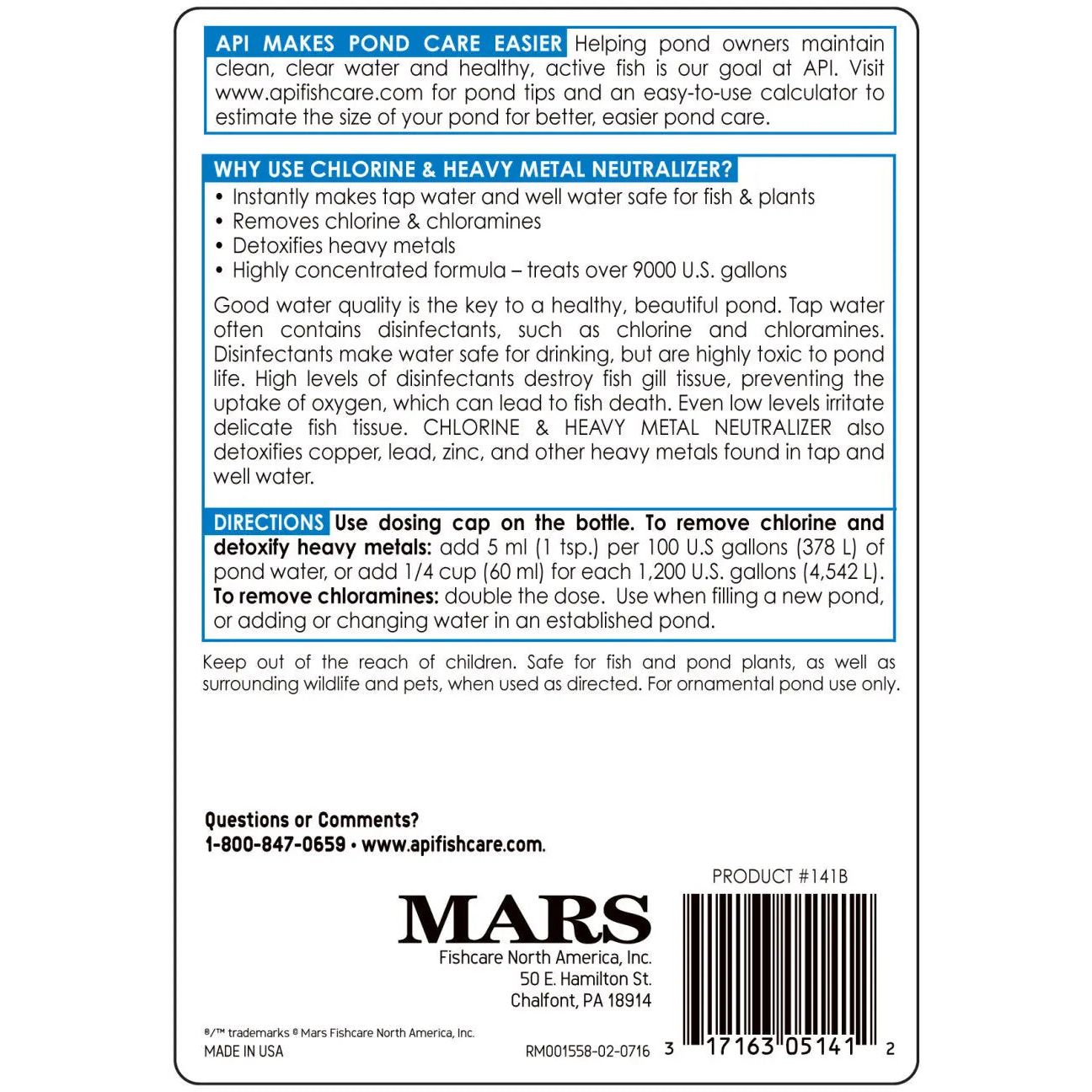 API 16 Fl. oz Super - Effective Pond Chlorine and Heavy Metal Neutralizer