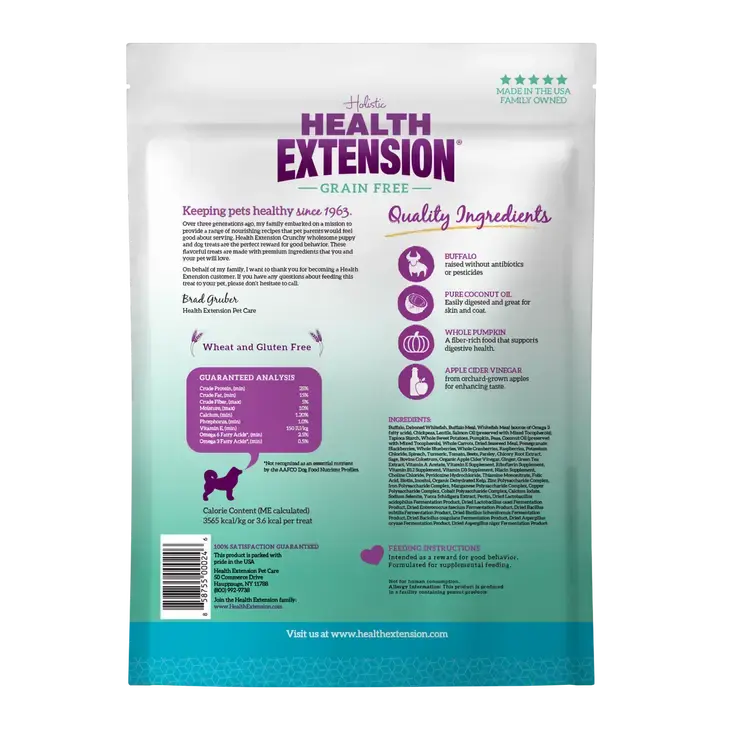 Healthy Extension Small Crunchy Heart - Shaped Buffalo - Based Dog Treats for Puppies and Adult Dogs