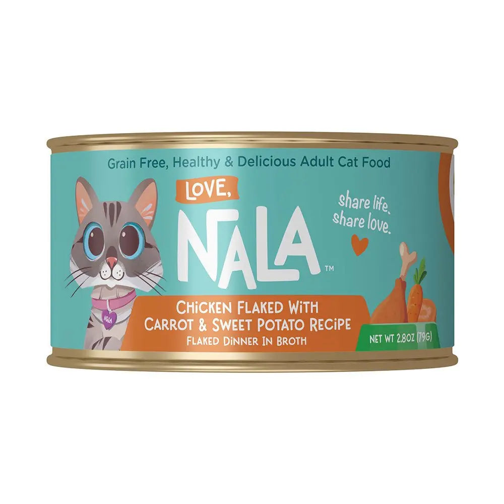 Premium Love, Nala Brand Canned Cat Food - Chicken Flaked with Sweet Potato and Carrot Recipe in Broth, 2.8 Ounce, Case of 12