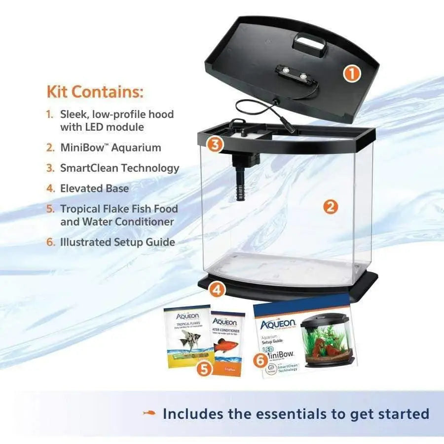 Aqueon Brand LED MiniBow™ Desktop Fish Aquarium Kit Featuring SmartClean™ Advanced Water - Changing Technology