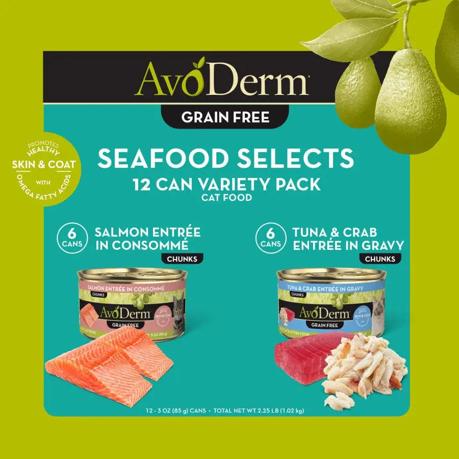 AvoDerm Grain - Free Wet Canned Cat Food Seafood Variety Pack, 12 Cans