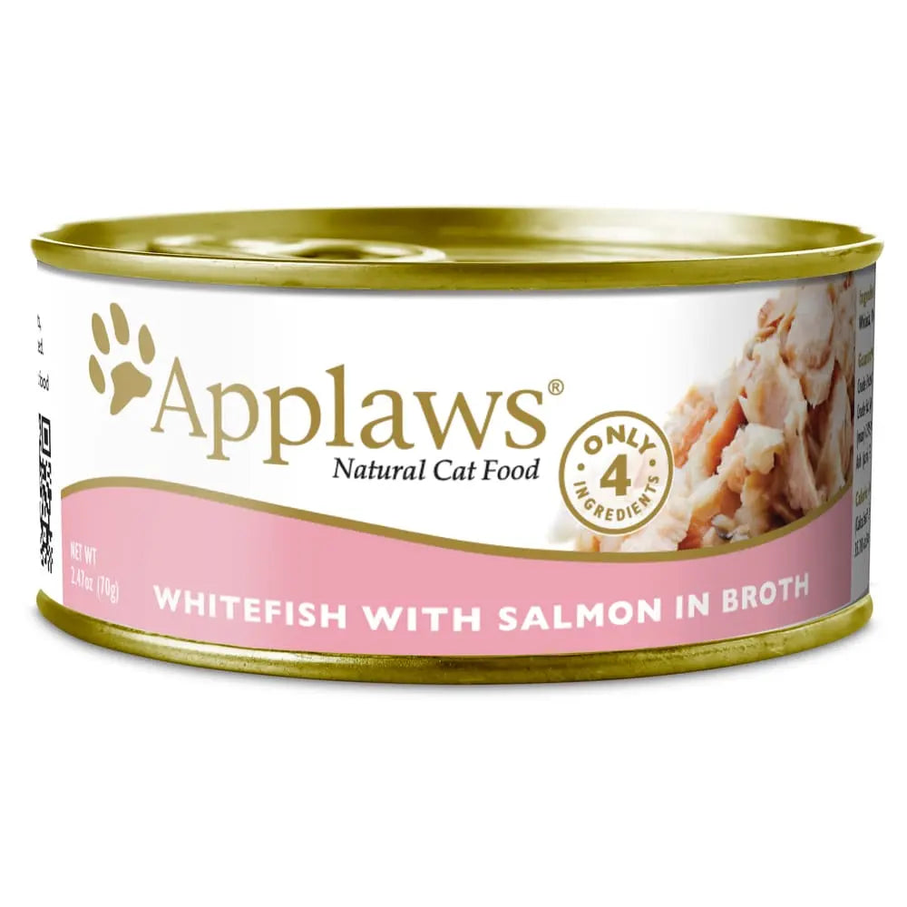 Applaws 2.47oz Cans of Natural Wet Cat Food: Whitefish with Salmon in Broth (24/cs)