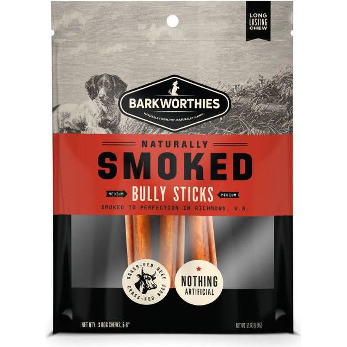 Barkworthies 3-Pack of 6-Inch Smoked Bully Dog Treats