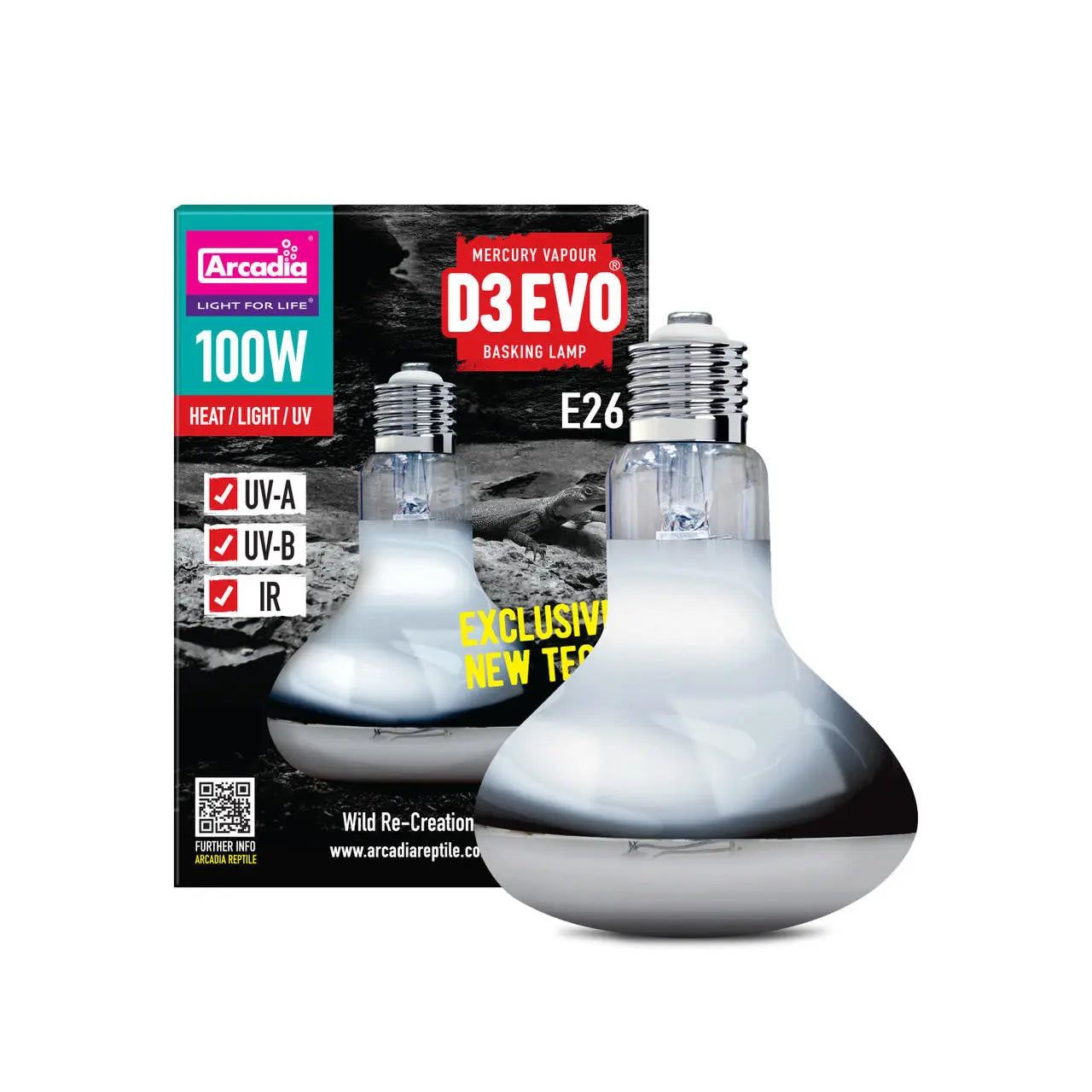 Arcadia Reptile D3Evo 100 - watt Mercury Vapor UVB Basking Lamp for Reptiles
