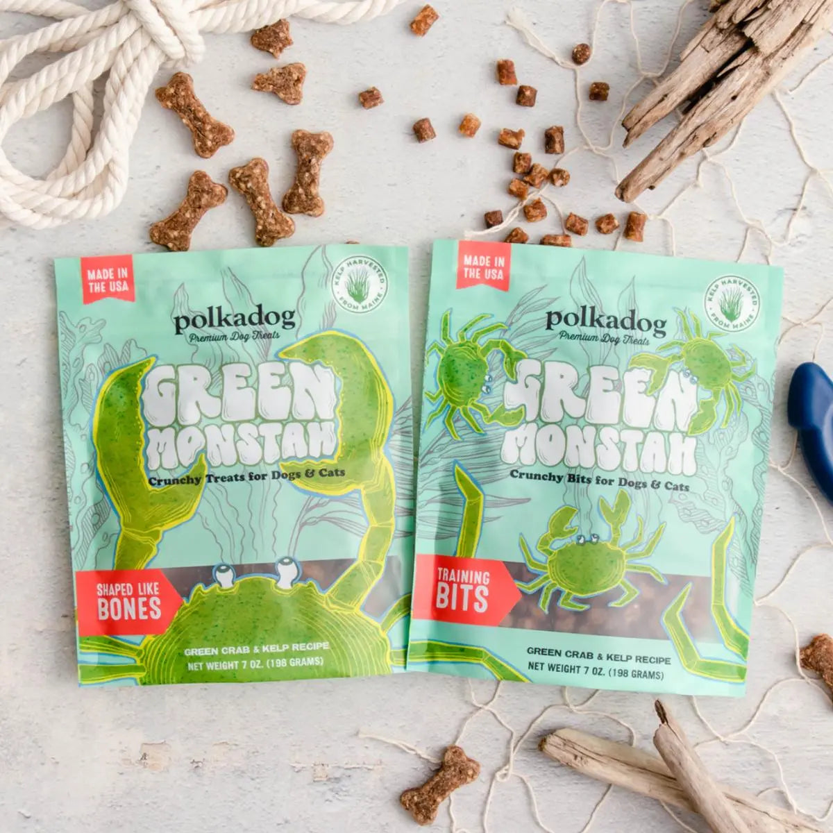 Polkadog Crunchy Green Monstah Training Bits - Ideal Treats for Dogs and Cats