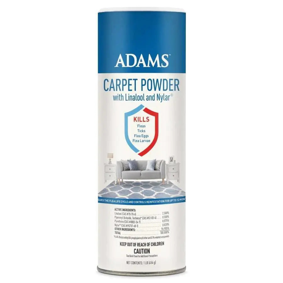 16 oz Adams Carpet Powder with Linalool and Nylar for Flea and Tick Control