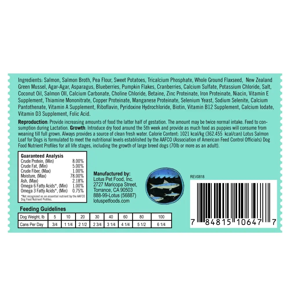 Grain-Free Canned Lotus Salmon Loaf Dog Food, 12 Cans of 12.5oz