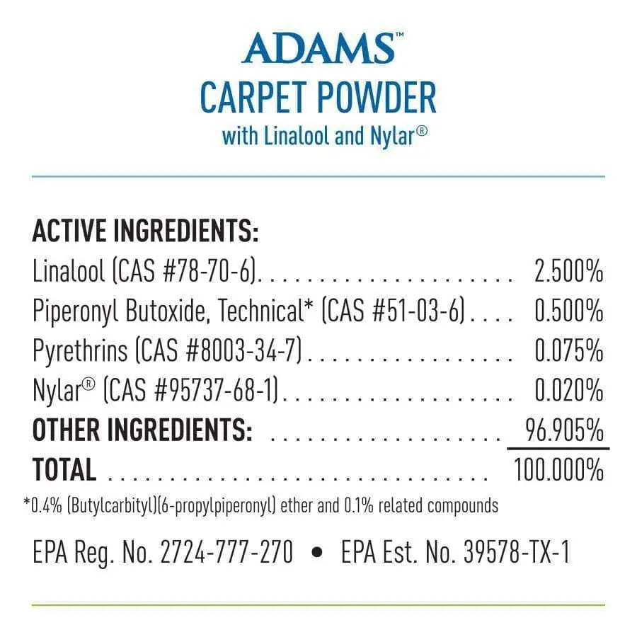 16 oz Adams Carpet Powder with Linalool and Nylar for Flea and Tick Control
