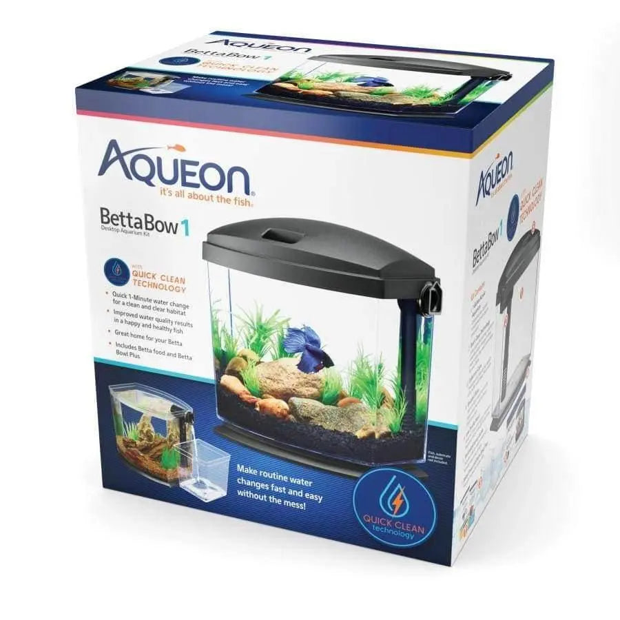 Aqueon Black Betta Aquarium Kit with Innovative Quick Clean Technology