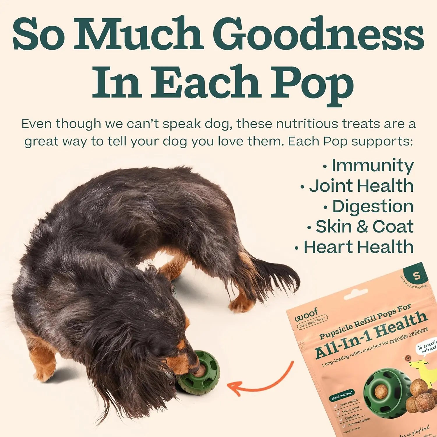 Woof Pet All-in-One Health Beef Flavored Grain-Free Lickable Dog Treat Popsicle Refills for Canine Wellness