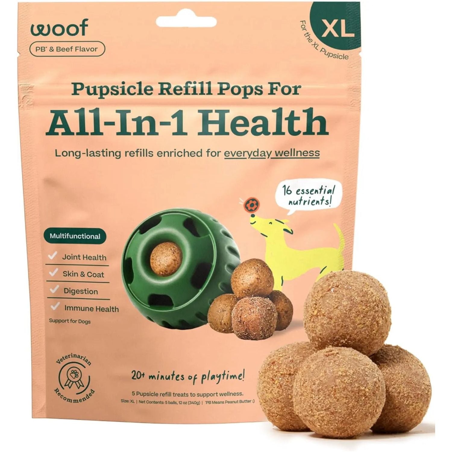 Woof Pet All-in-One Health Beef Flavored Grain-Free Lickable Dog Treat Popsicle Refills for Canine Wellness