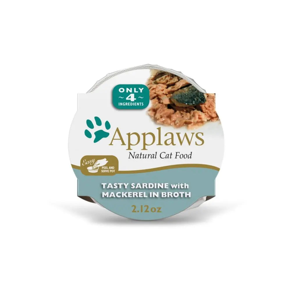 Applaws Natural Wet Canned Cat Food - Sardine with Mackerel in Broth, 2.12oz Pot, 18 Cans per Case