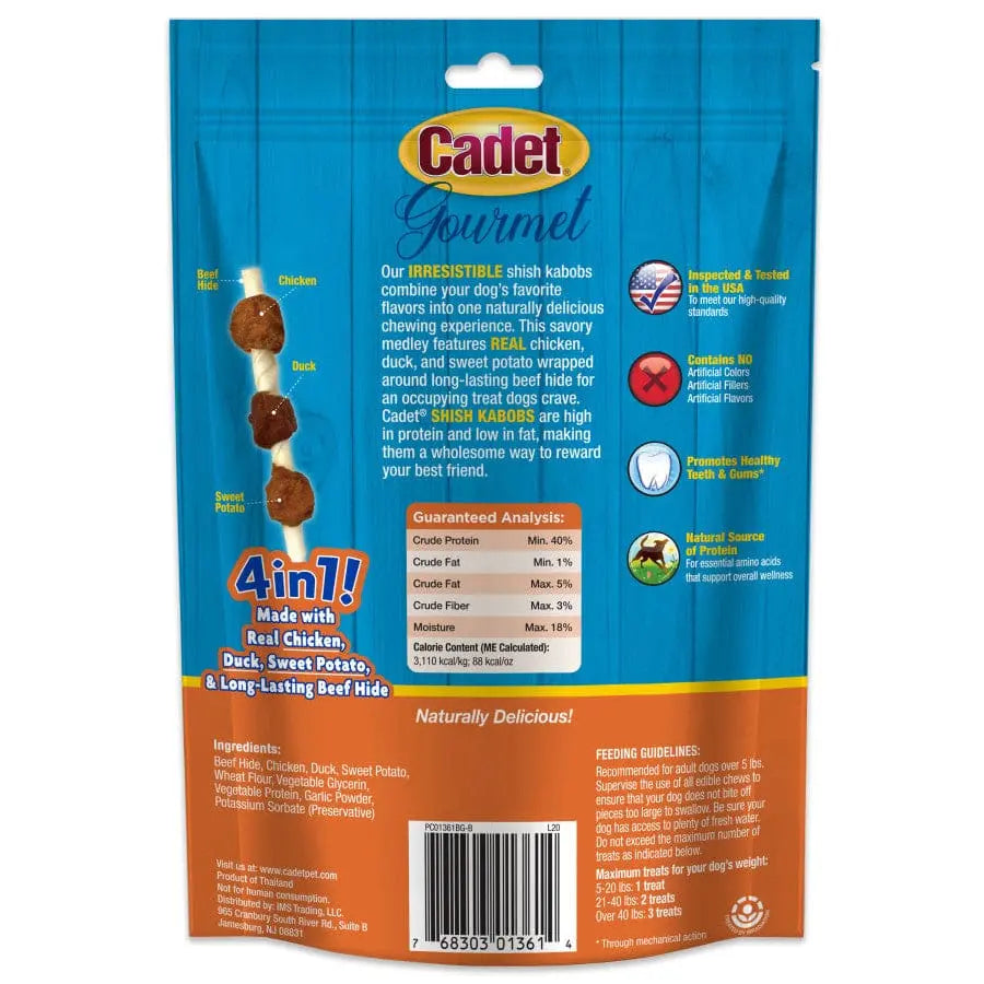 Cadet Gourmet Low - Fat Beef Hide Shish Kabob Dog Treats for Long - Lasting Chewing