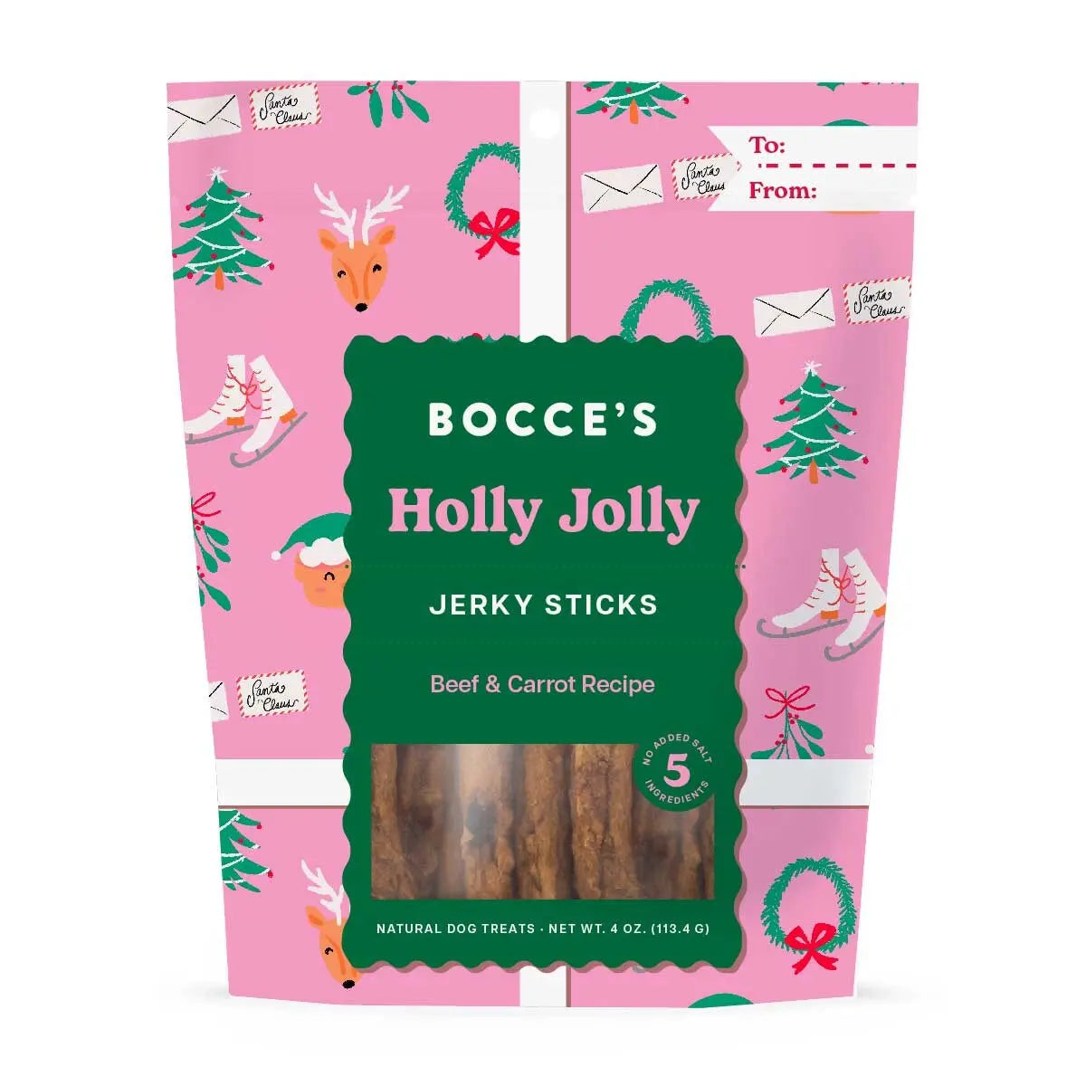 Bocce's Bakery Festive Holly Jolly Natural Beef & Carrot Jerky Sticks for Dogs