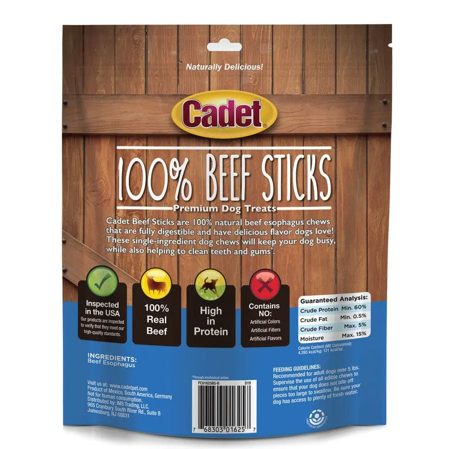 12 oz Cadet All - Natural Beef Esophagus Sticks, Ideal Dog Chew Treats