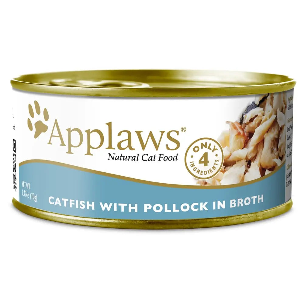 Applaws All - Natural Wet Cat Food Canned Catfish with Pollock in Broth, 2.47 - ounce Can, Pack of 24