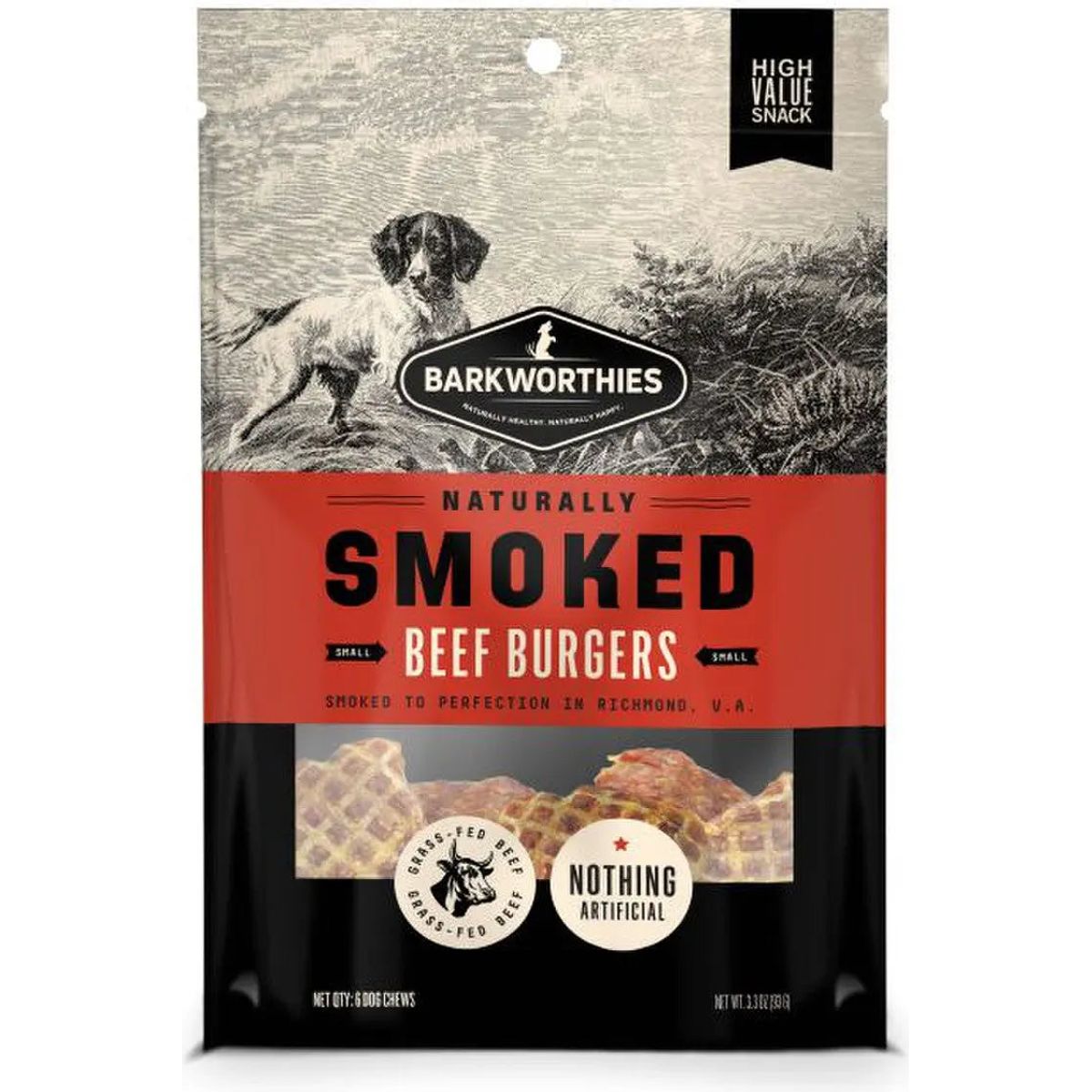 Barkworthies 6 - pack Naturally Smoked Beef Burger Dog Treats