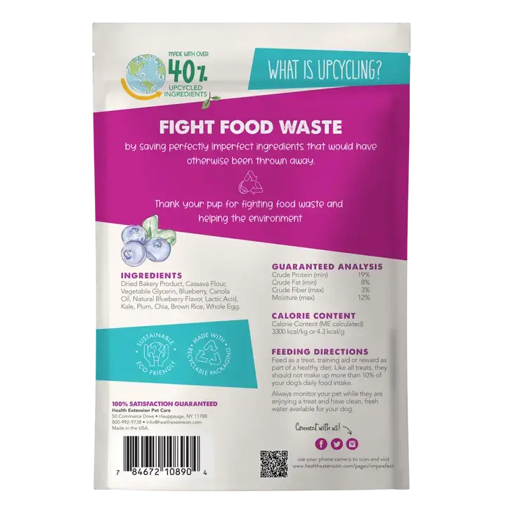 Health Extension Impawfect Soft and Chewy Dog Treats with Blueberries and Chia Seeds for Immunity Support