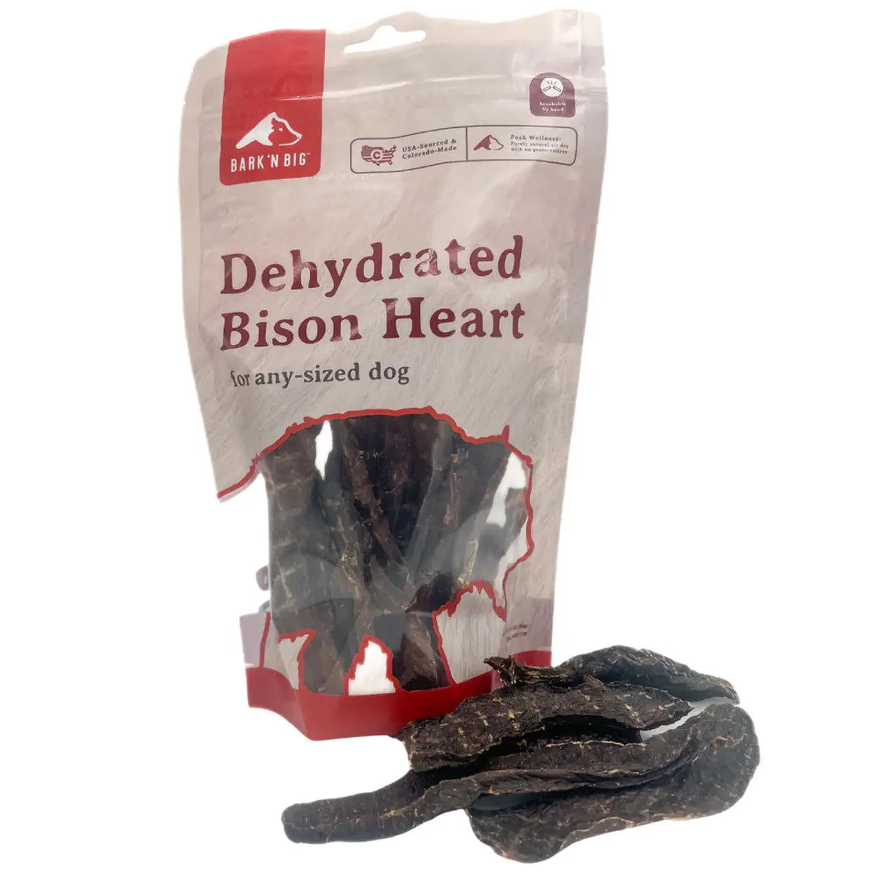 BarkNBig 3.5oz Premium Dehydrated Free - Range Bison Heart Dog Treats