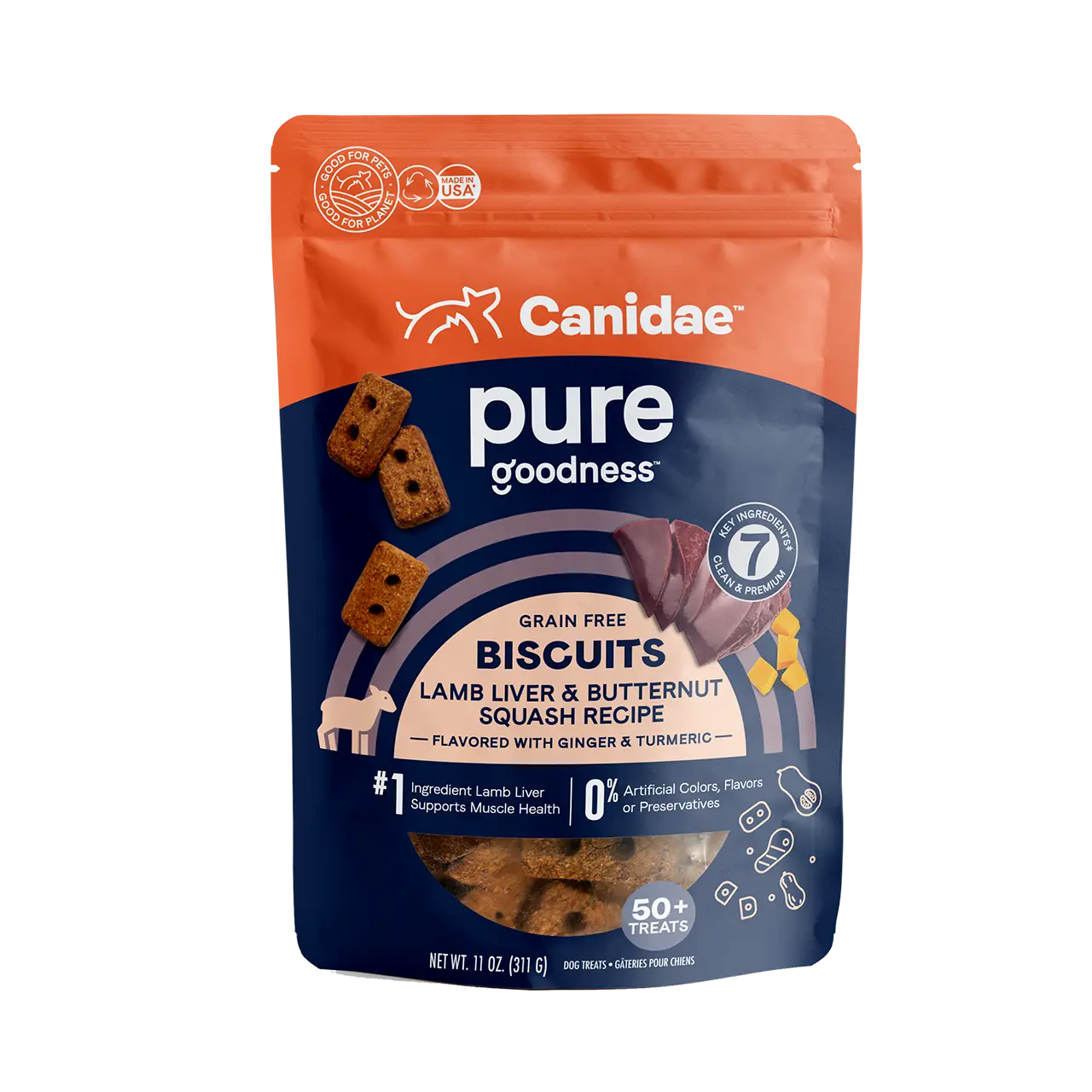 CANIDAE PURE Grain-Free Lamb Liver & Butternut Squash Dog Biscuit Treats - 11 oz