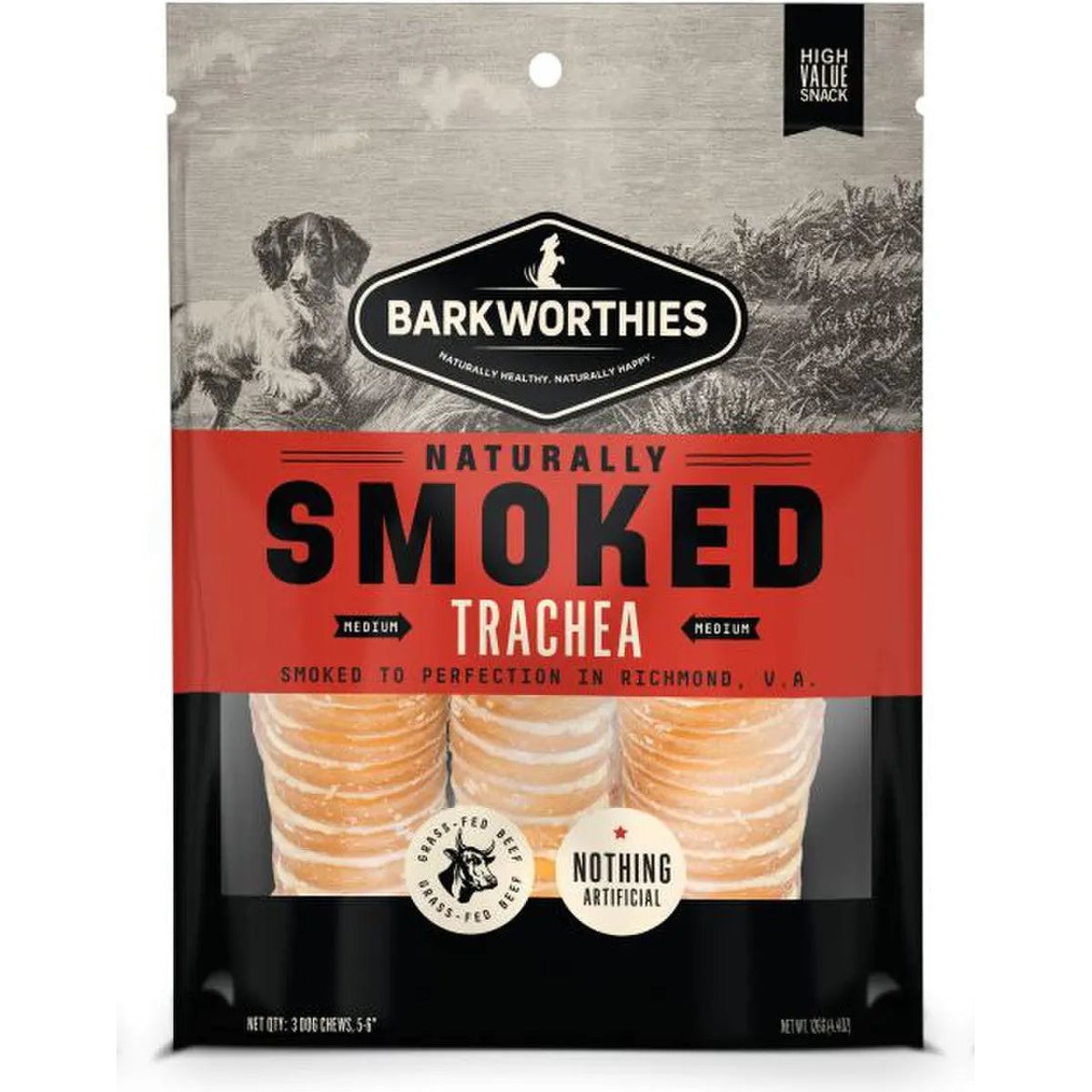 Barkworthies 3-Pack of Naturally Smoked 6-Inch Trachea Dog Treats