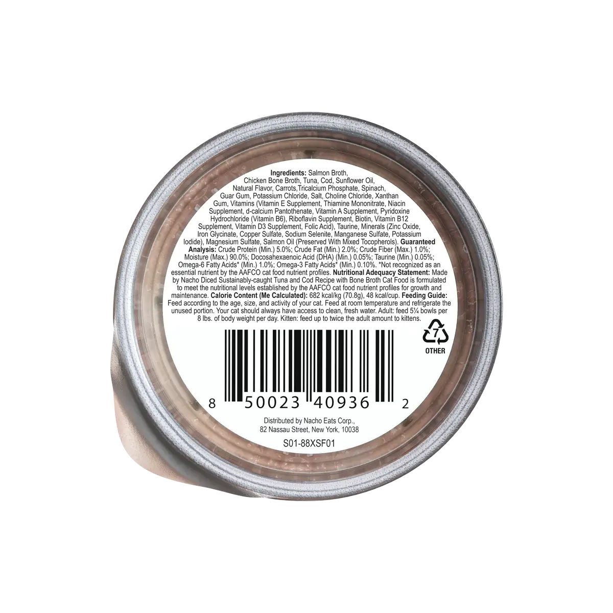 Nacho's Premium Grain-Free Wet Cat Food: A Sustainably Caught Diced Tuna and Cod Recipe with Nourishing Bone Broth, Pack of 10 Pouches, 2.5 oz Each