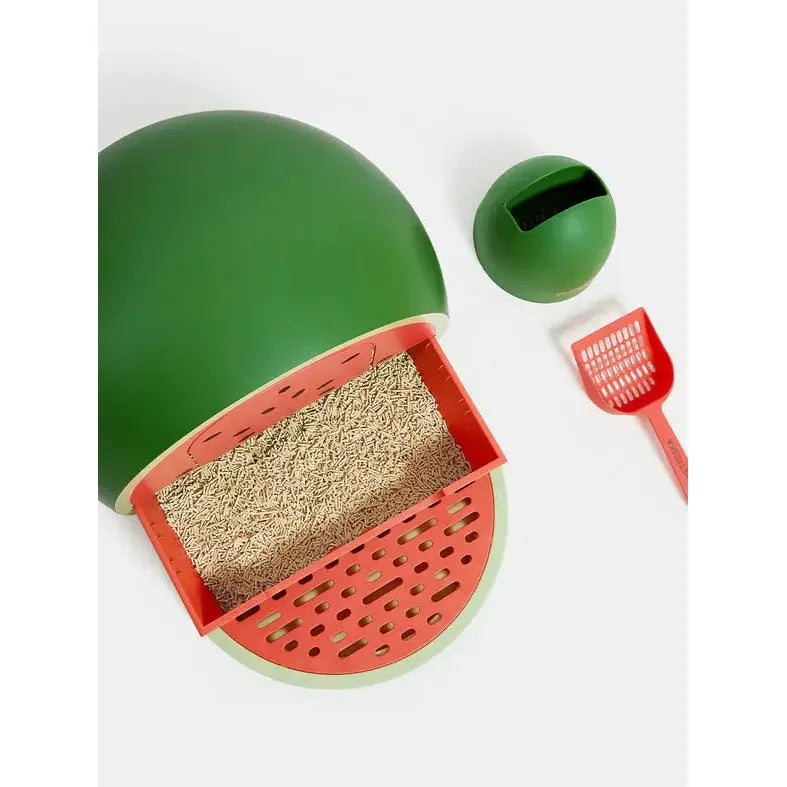Vetreska Watermelon-Styled Odor-Controlling Kitty Litter Box with Lid and Scoop Set for Feline Companions