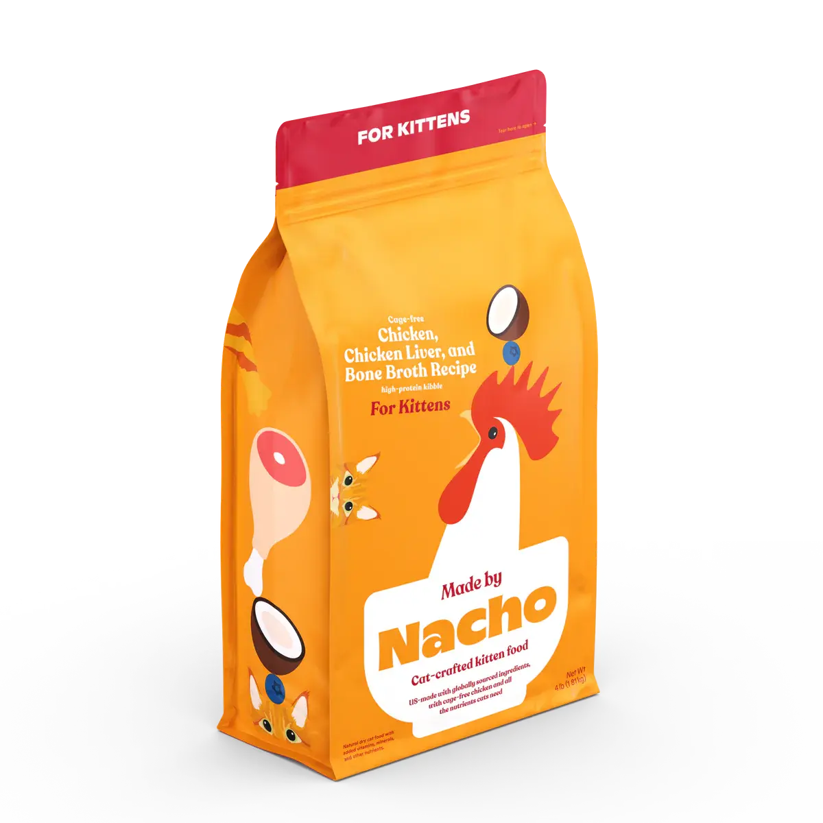 Nacho's High - Quality Cage - Free Chicken, Chicken Liver & Bone Broth Recipe Dry Cat Food Specially Designed for Kittens
