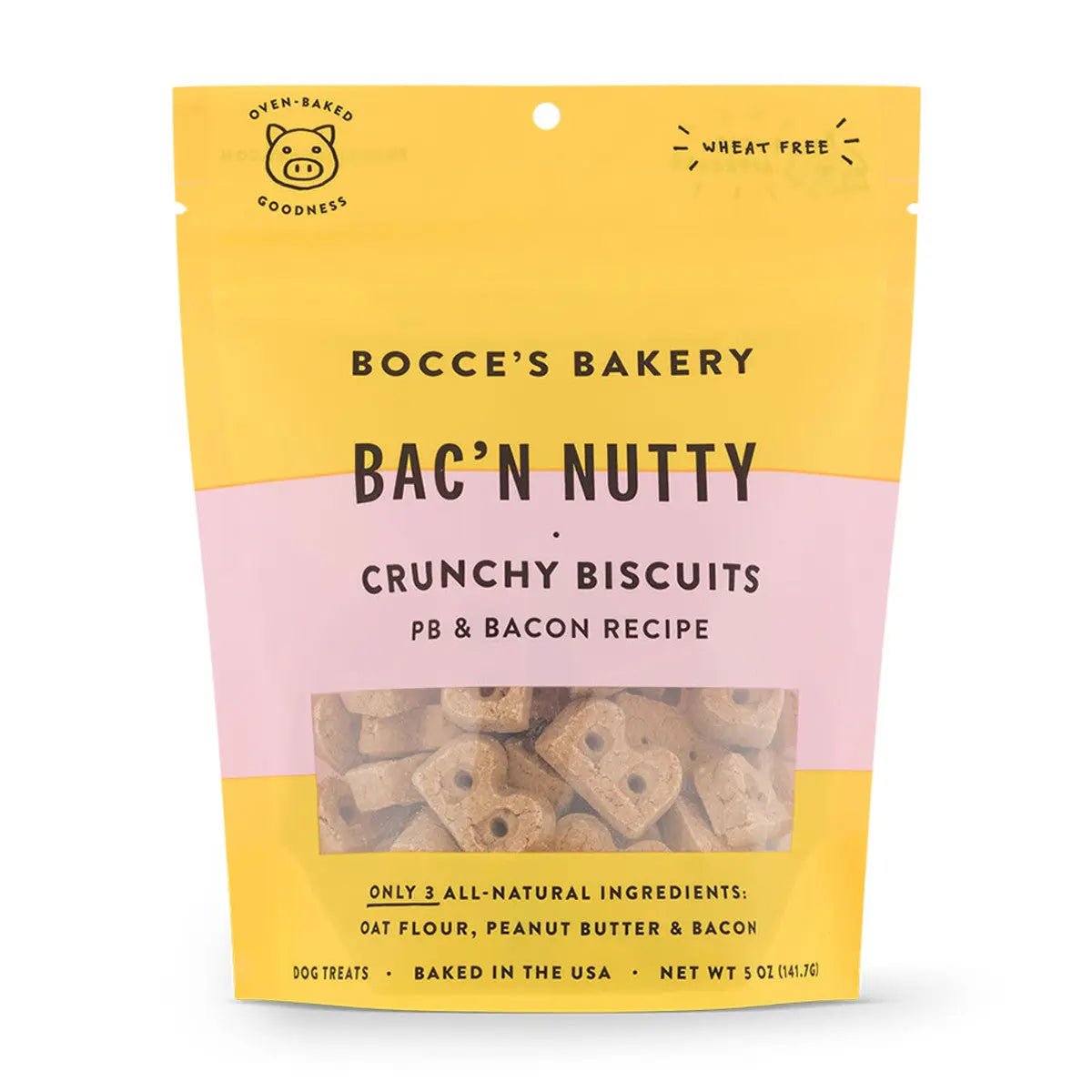 Bocce's Bakery 5oz Bac'N Nutty Dog Biscuit Treat Bags, Wheat-Free