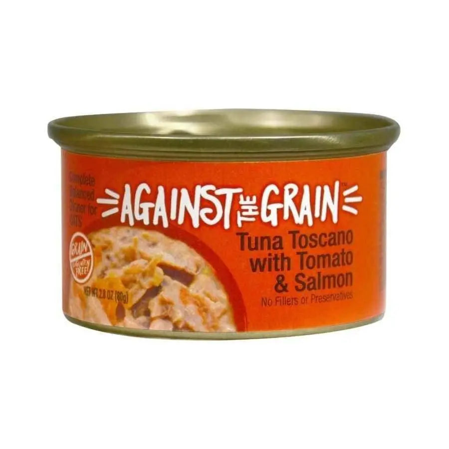 Against the Grain Premium Italian - Style Tuna Toscano Dinner with Salmon and Tomato for Cats, 2.8 - ounce Cans, Pack of 24