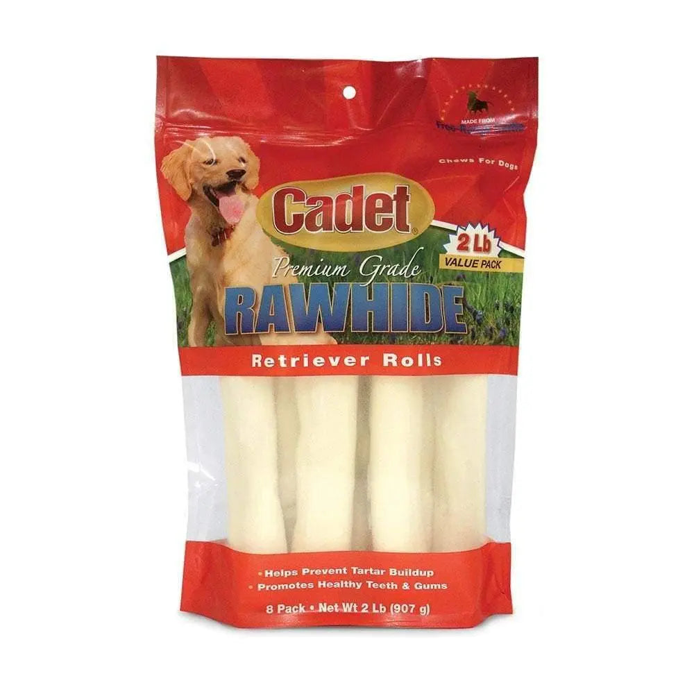 Cadet Premium 2-Lb Rawhide Retriever Rolls for Dogs, 8-Pack