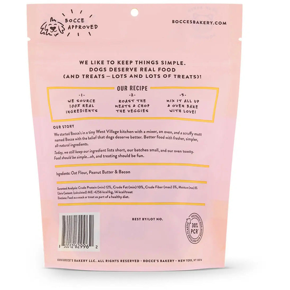 Bocce's Bakery 5oz Bac'N Nutty Dog Biscuit Treat Bags, Wheat-Free