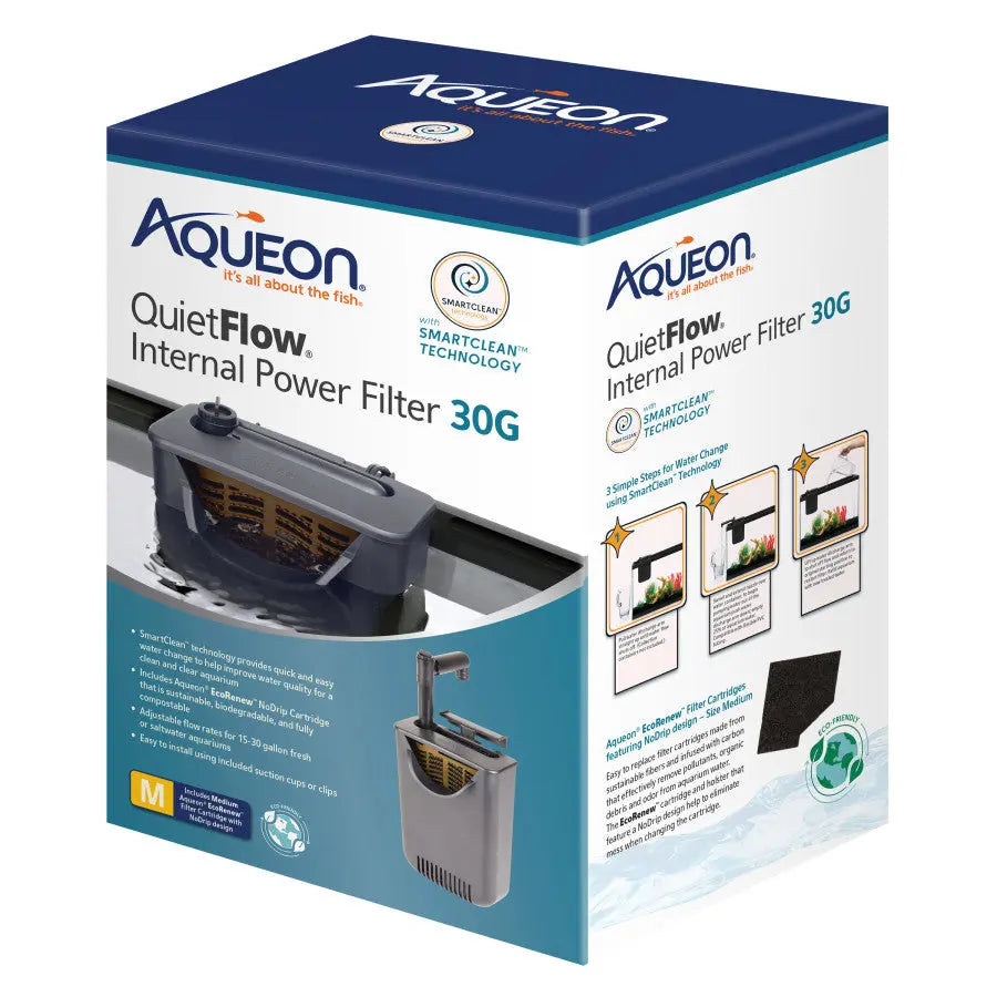 Aqueon QuietFlow® Internal Aquarium Filter with Innovative SmartClean™ Technology for Enhanced Water Quality