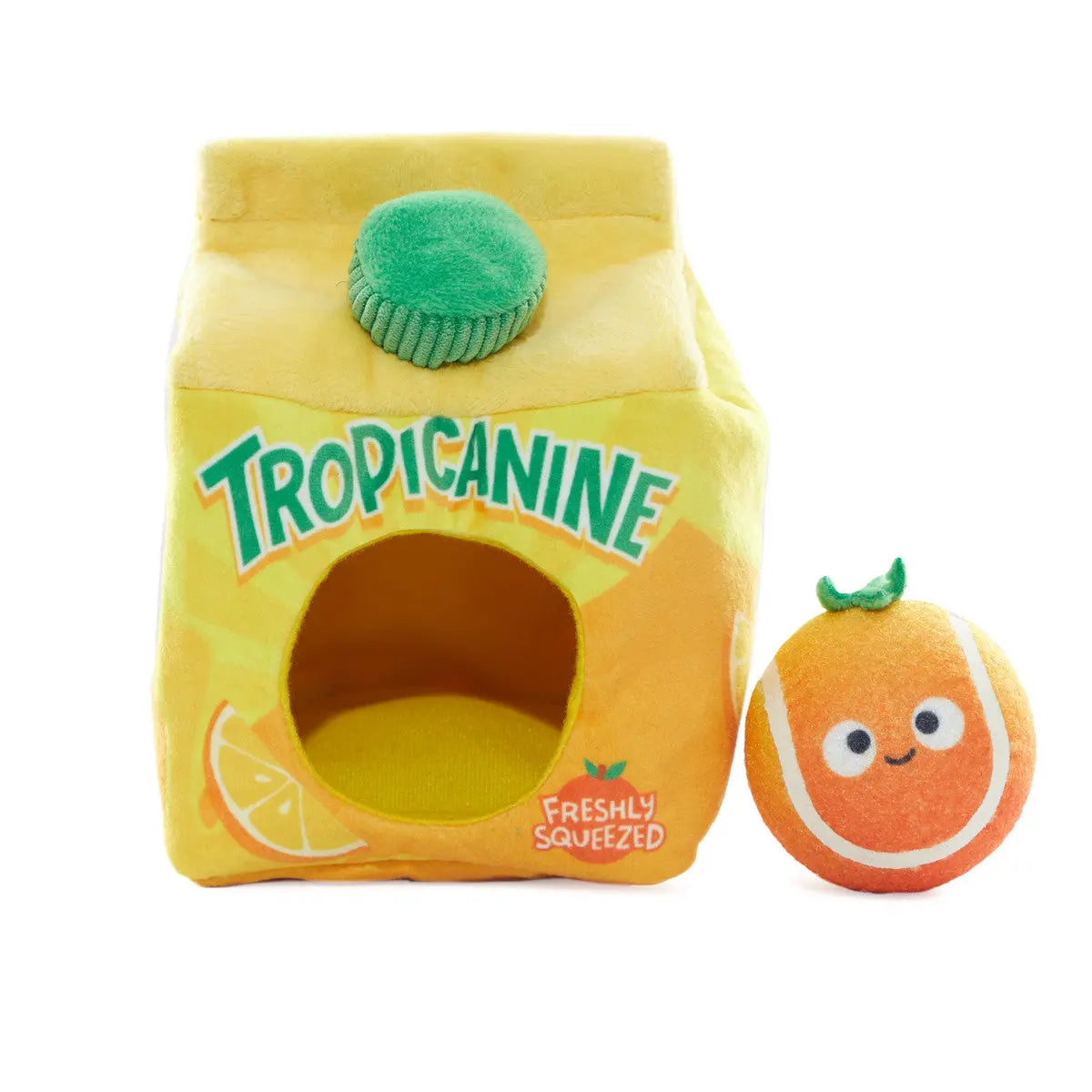 BARK Fresh and Squeaky Orange Juice Style Dog Toys for Exciting Play