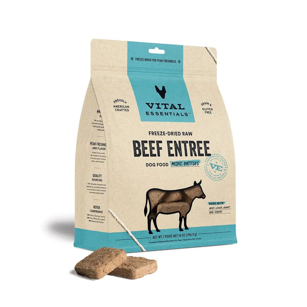 Vital Essentials® 14 oz Freeze-Dried Mini Beef Patties for Dog Raw Diet