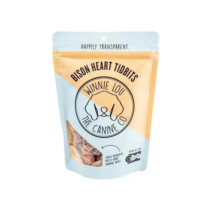 Winnie Lou Premium Grass-Fed Bison Heart Tidbits - Healthy Freeze-Dried Dog Treats (2 oz)