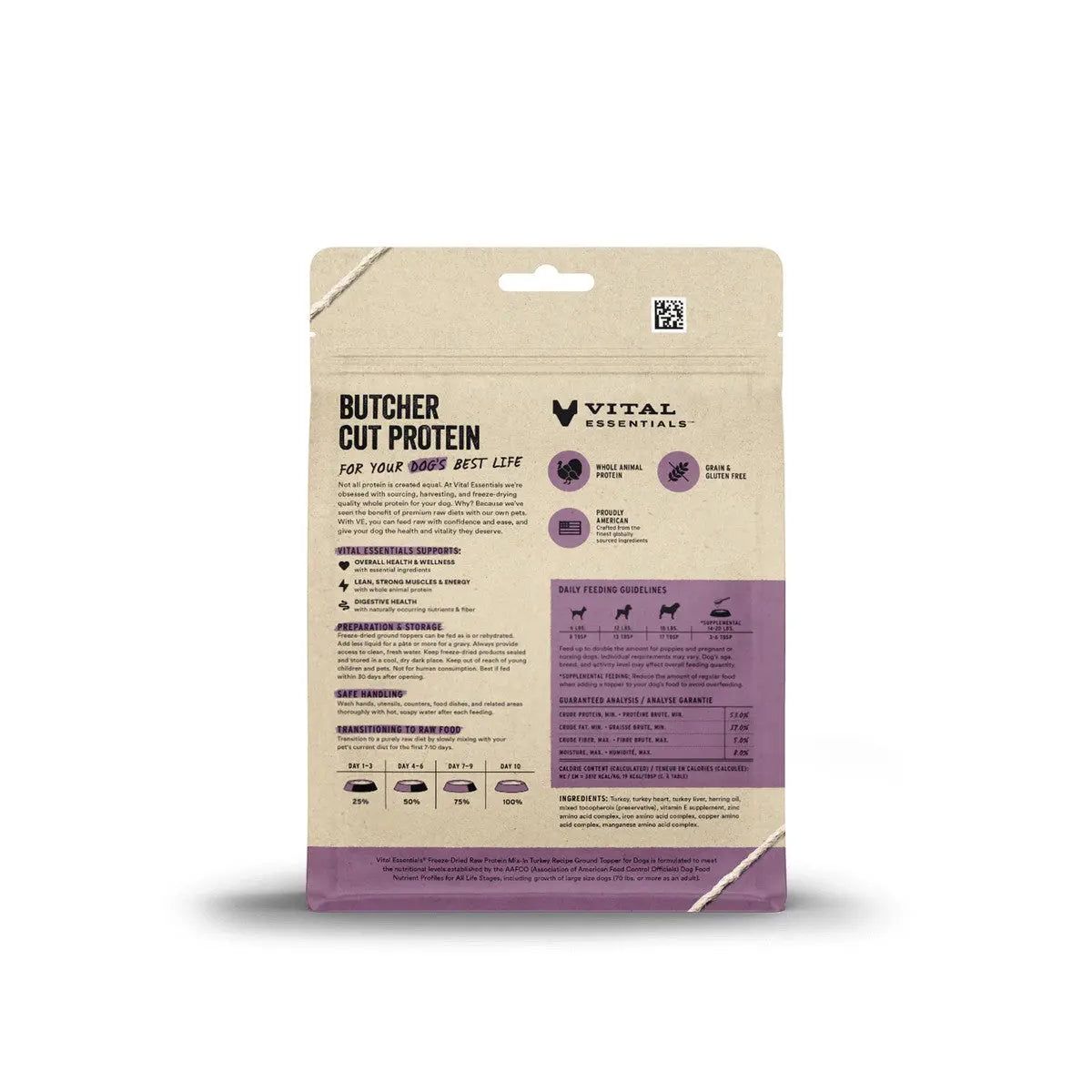 Vital Essentials® Premium Freeze-Dried Raw Turkey Protein Ground Mix-In Topper for Canine Meals, 6 Oz