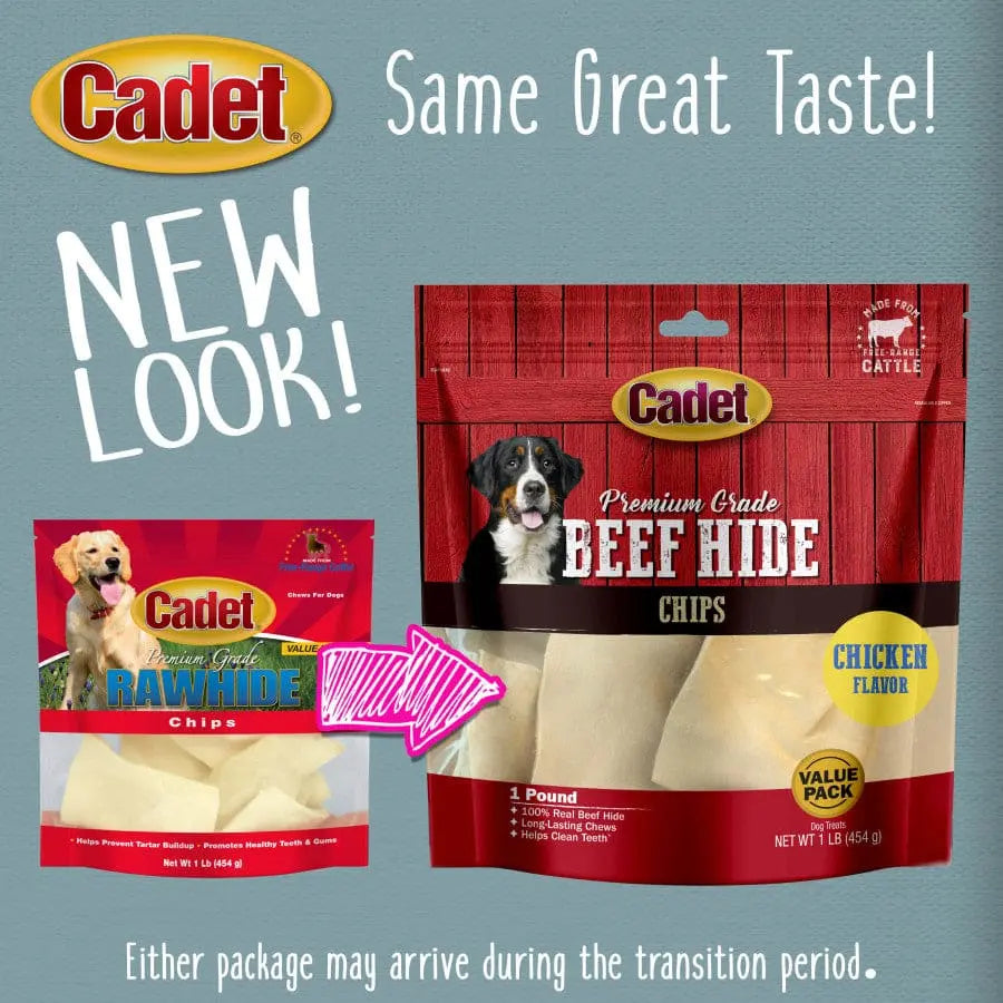 Cadet Premium Quality Beef Hide Chew Chips for Dogs - 1 Pound Bag of Delicious Canine Treats