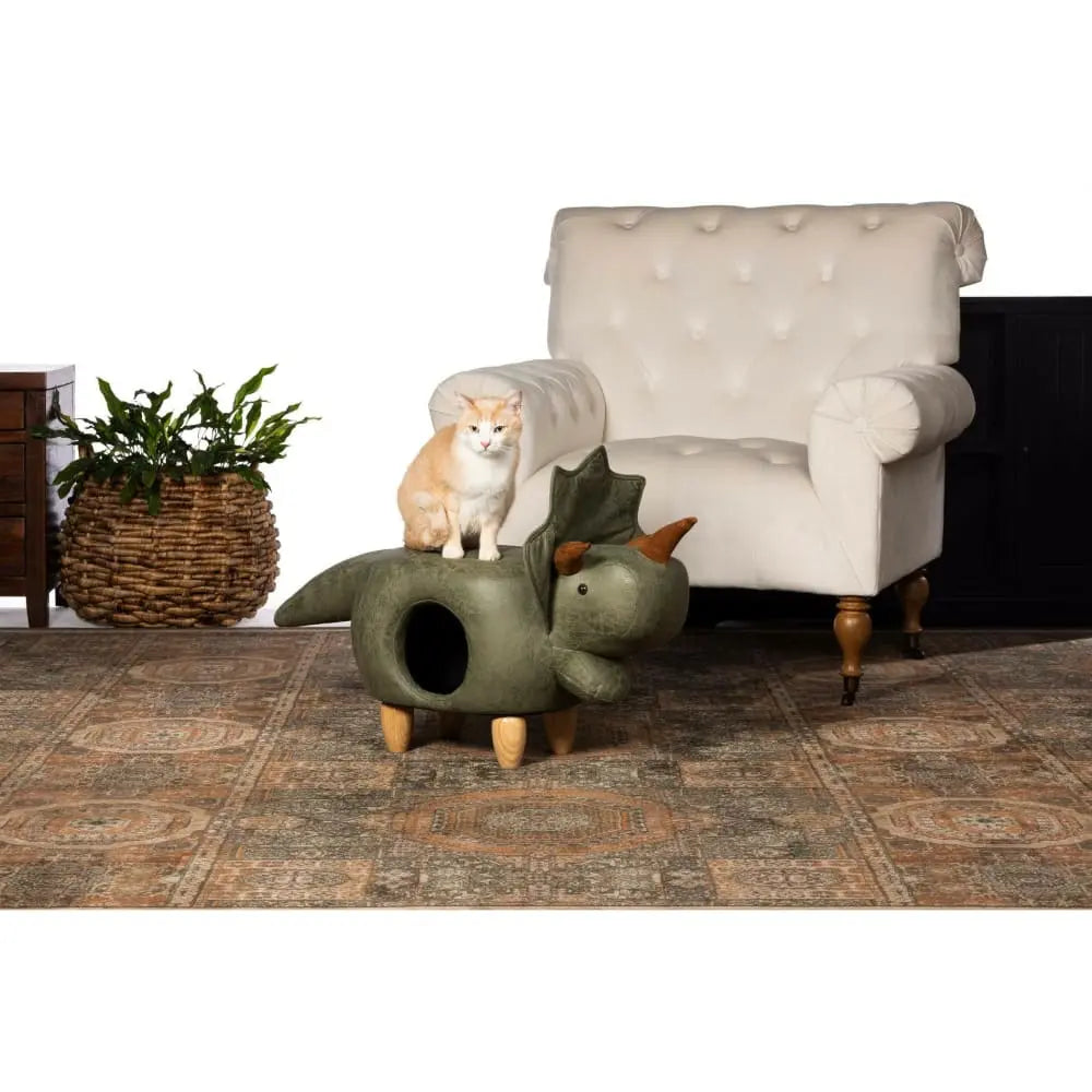 Prevue Pet Cozy Green Faux - Leather Dinosaur Ottoman Cat and Dog Hideaway