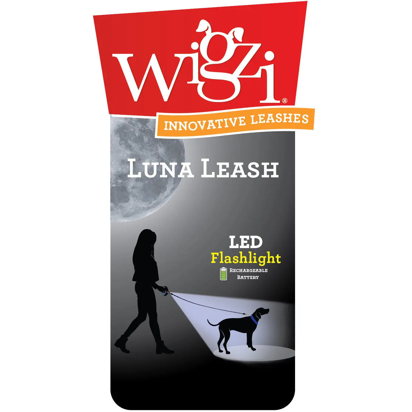 Wigzi Luna Heavy LED Reflective Rope Dog Leash with Comfortable Gel Handle