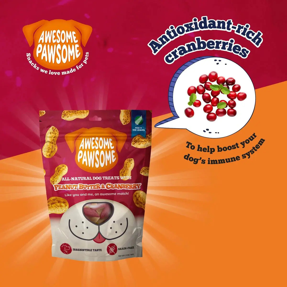 Delicious All - Natural Peanut Butter and Cranberry Dog Treats, 3 - Ounce Package
