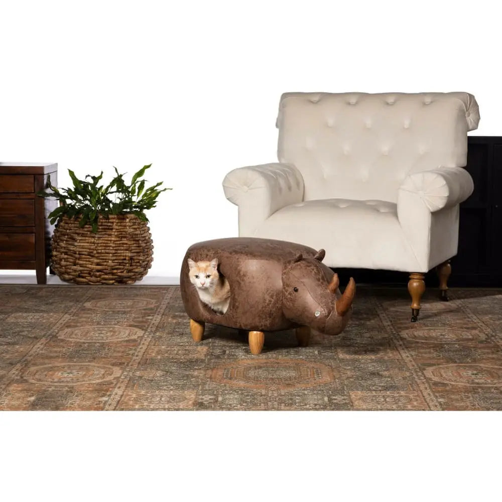 Prevue Pet Products Luxury Brown Faux - Leather Rhinoceros - Shaped Ottoman
