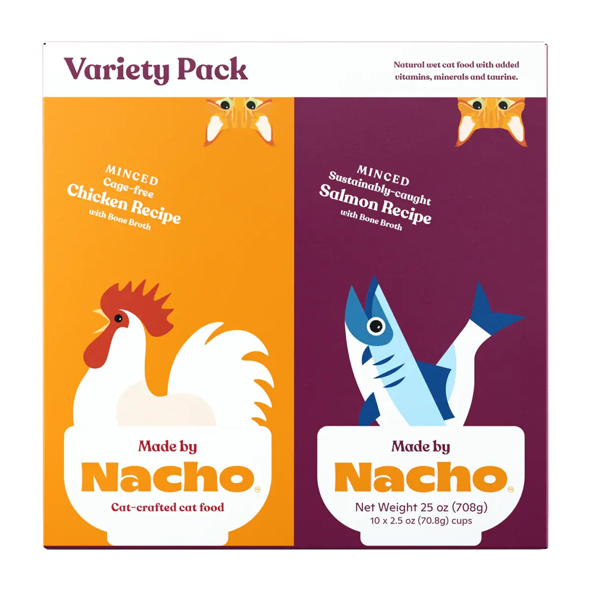 Nacho's Premium Bone Broth Minced Cat Food Variety Pack - 10 Cups, 25 oz