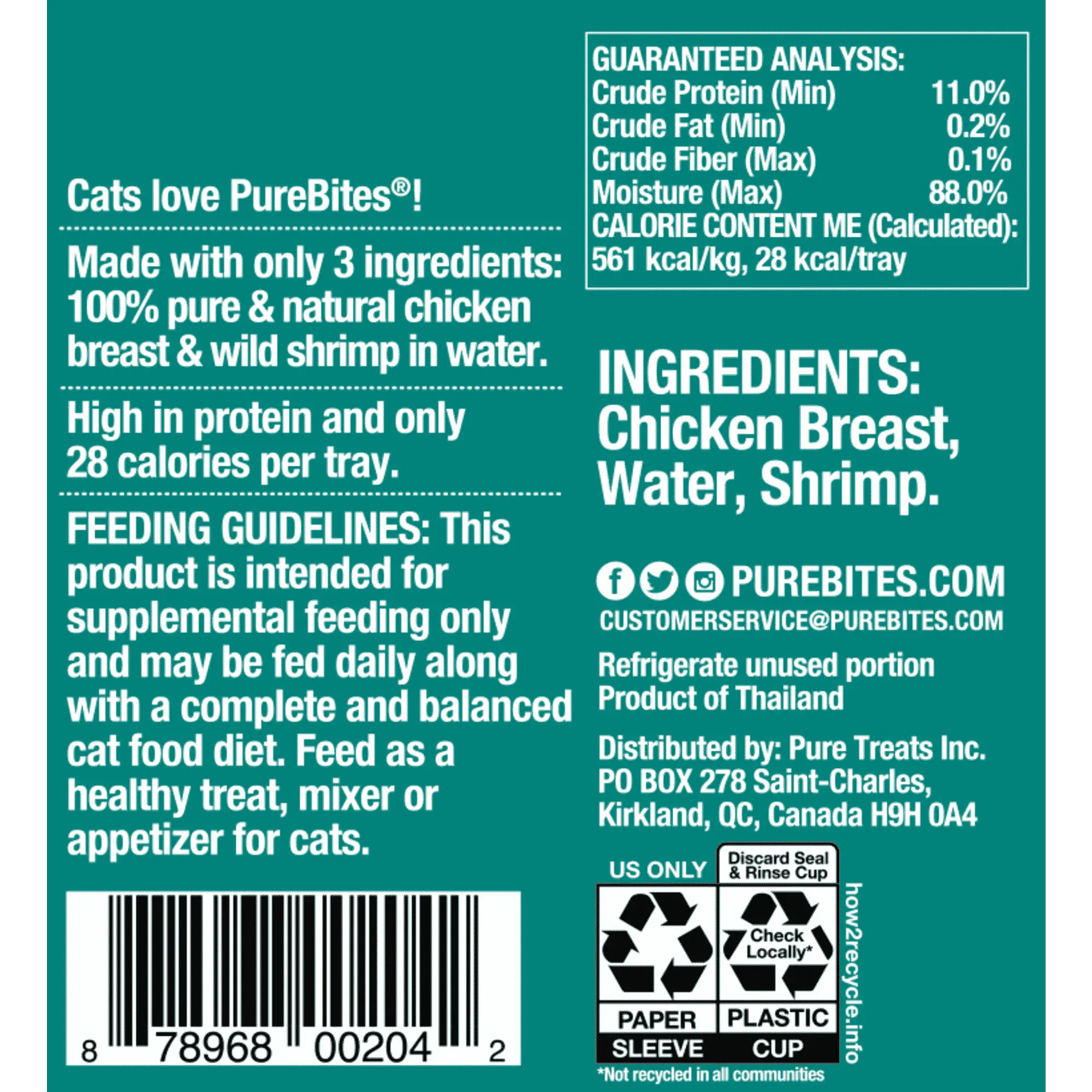 PureBites Mixers Premium Chicken Breast and Wild-Caught Ocean Shrimp in Water Cat Food - Pack of 12 Trays, Each 1.76 oz
