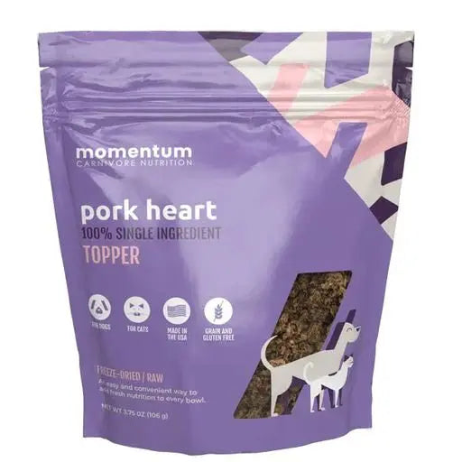 Momentum Carnivore Nutrition 3.75oz Freeze - Dried Single - Ingredient Raw Pork Heart Pet Food Topper