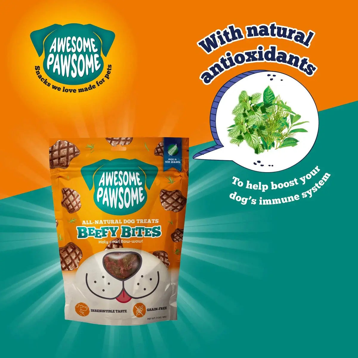 Incredibly Delicious Grass - Fed Free - Range New Zealand Beefy Dog Treats, 3oz Awesome Pawsome Variety