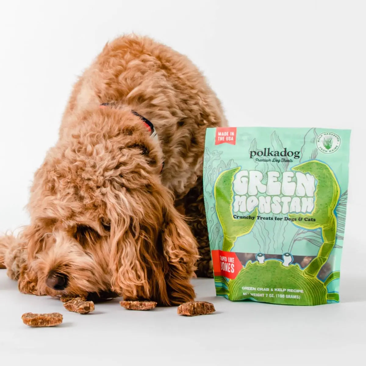 Polkadog Green Monstah Bone - Shaped Crunchy Treats for Dogs and Cats