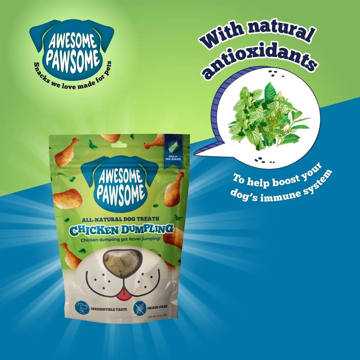 Delicious All - Natural 3oz Chicken Dumpling Dog Treats by Awesome Pawsome