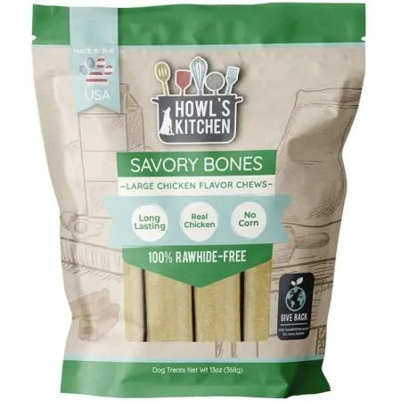 Howls Kitchen Large-Sized Chicken Flavored Savory Chew Bones for Medium, Large, and Extra Large Dogs