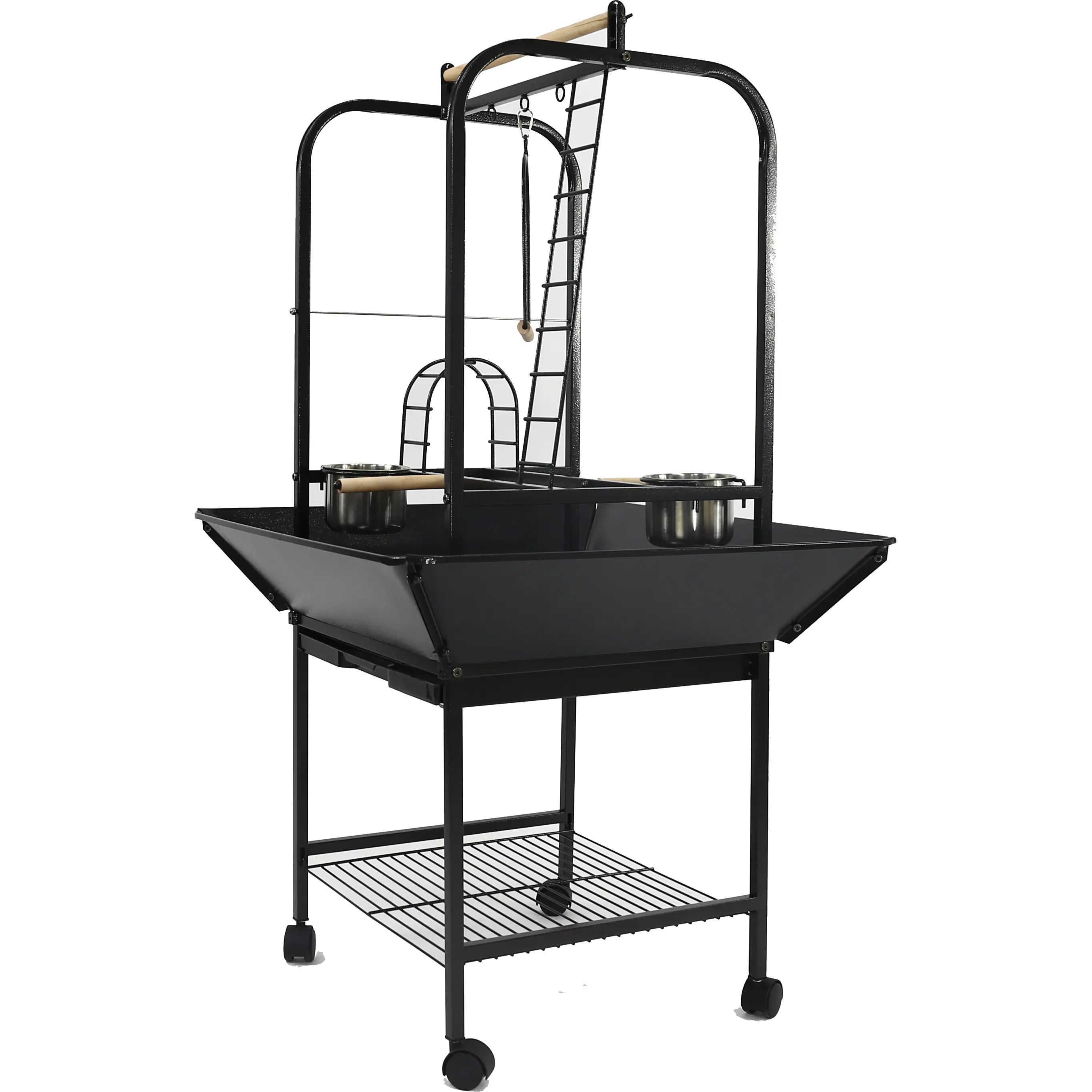 A&E High - Quality Parrot Cage Play Stand with Multiple Ladders, Toy Hooks and Storage Features
